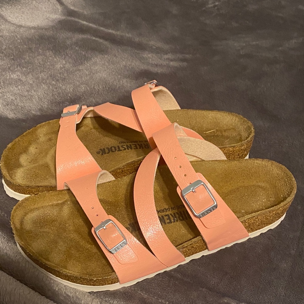 Birkenstock Coral Pink Triple-Buckle Sandals